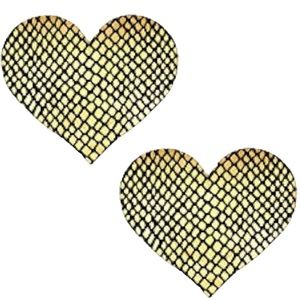 Gold Fishnet Heart Pasties | Black Mesh Nipple Covers | Festival Rave Lingerie